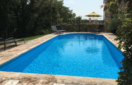 Vizinada Villa | (4. 9/5) Pool and sea view from the balcony: Beautiful new Istrian stone villa