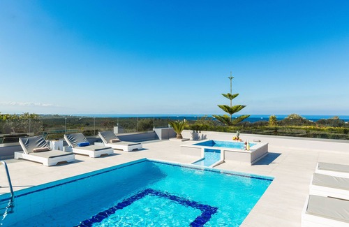 Geropotamos Villa | Angelina Villa, Superb sea views, 5' to sandy beach & shops, whirlpool