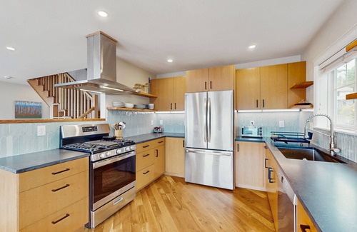 Suquamish House | Centrally located waterfront home with ocean view, home office, grill, fireplace