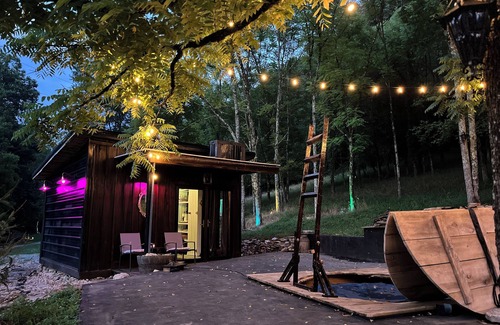 Pleasant Shade Cabin | Complimentary Breakfast Luxe Cabin Hot Tub Outdoor Movie Screen Mountains