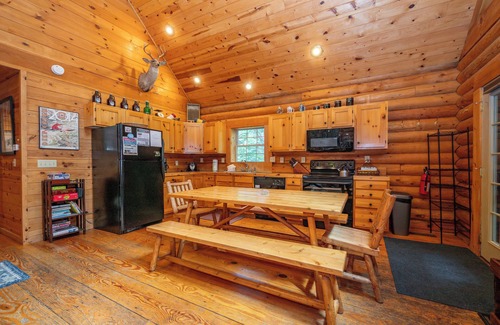 Thayerville Cabin | Cozy Dog Friendly Log Cabin w/Hot Tub & Fireplace
