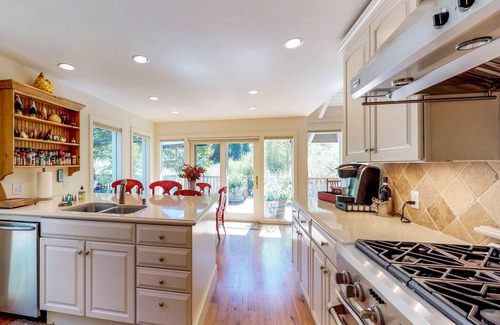 Warm Springs House | Creekside home with hot tub, deck & mountain view - 1 mile to lifts
