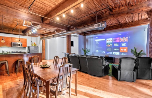 Downtown West Apartment | DWTN Loft✦160" Theater Screen✦Walk to Attractions✦Private Balcony