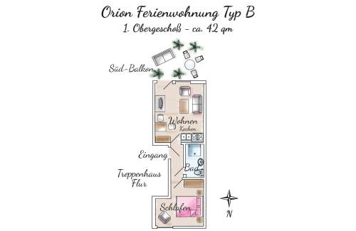 Spiekeroog Apartment | Gästehaus Orion - Wohnung 9