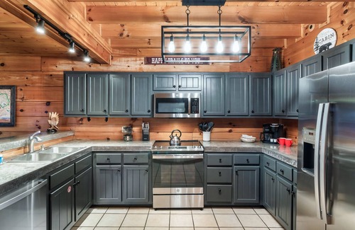 Sevierville Cabin | HUGE 86" THEATER with Stadium Seating, Resort Pool, Hot Tub, Pool Table, Views