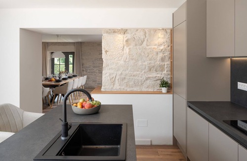 Vosteni House | Impressive stone finca with private saltwater pool, panoramic sea views, barbecue