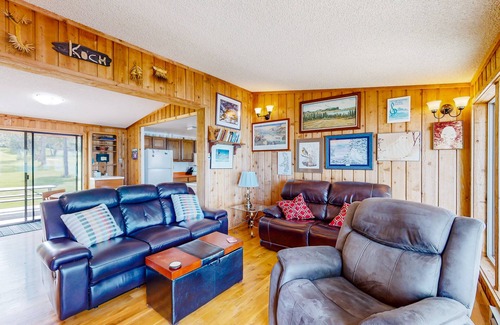 Big Arm House | Lakefront home with private beach, dock, firepit, & grill - dazzling sunset view