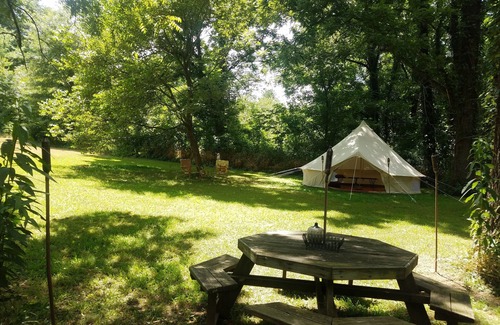 Carroll County RV Rental | Large Bell Tent on the Kings River!