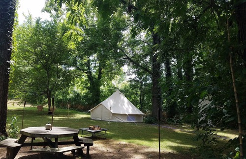Carroll County RV Rental | Large Bell Tent on the Kings River!