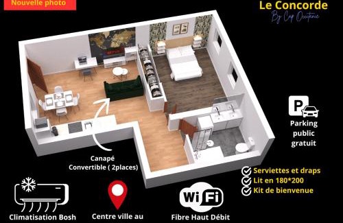 Bram Apartment | LE CONCORDE-WIFI-Clim-Parking-3étoiles-OcKeys