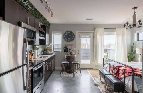 The Nations Apartment | Luxe Nashville Apartment with Private Deck