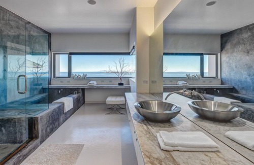 Mussel Shoals House | Modern beachfront stunner with amazing view, pool, pool spa, & fireplaces
