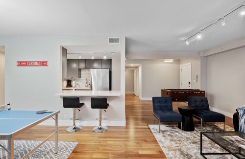 Downtown St. Louis Apartment | Modern-King beds/Busch Stadium/free parking/foosball/pong. Pet friendly!