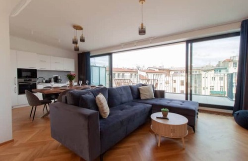 Vinohrady Apartment | Penthouse Feel: 3BR w/A/C, Terrace & Style