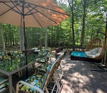 Gouldsboro House | Pocono Hideout Family Home with Hot Tub Deck Sunroom Pool Big Bass Lake Larsen Lake Gouldsboro Clifton Township