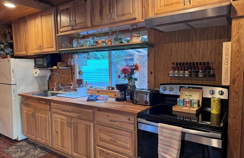 Ryderwood Cabin | Private Romantic Woodland Getaway- with sauna, hot tub, fire pits, and more.