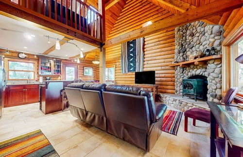 Oak Harbor Ski Chalet | Rustic waterview home, covered deck, vaulted ceilings & updated kitchen
