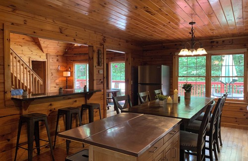 White Haven Cabin | Secluded, Bachelor parties, Pocono Cabin over Lehigh River, sleeps 20, hot tub