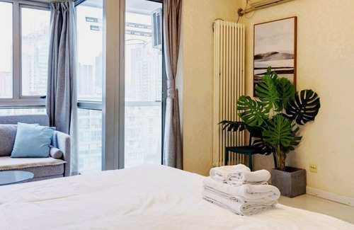 Downtown Beijing Apartment | Shiny Movie Night High Rise View