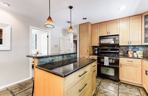 Galindo House | Single-story home with furnished patio, fast WiFi, washer/dryer, & central AC