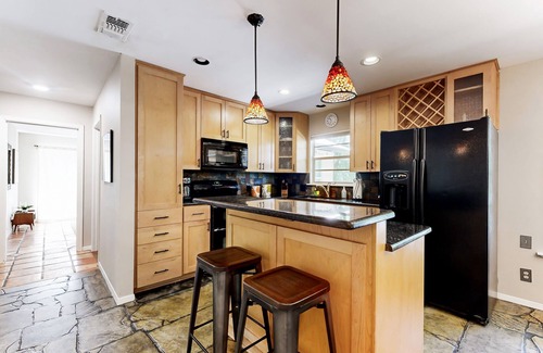 Galindo House | Single-story home with furnished patio, fast WiFi, washer/dryer, & central AC