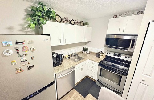 North Central Edmonton Condo | Stylish Downtown Condo near Rogers Place | Parking, Gym, Balcony & Kitchen