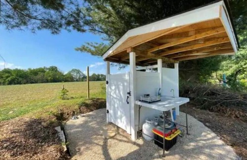 Lewisville House | Summer Rustic Camping with AC and King Bed