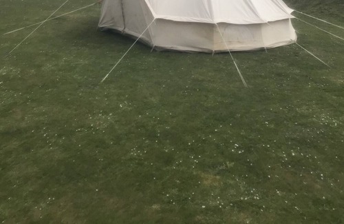 Croyde RV Rental | Tent-Communal washroom facilities-View to part of the sea-4m Bell ...