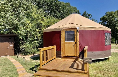 Emory Cabin | The Bluebonnet Yurt is a romantic yurt getaway with private outdoor shower