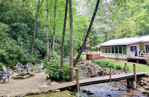 Lake Nantahala Cabin | This Is It! Creekside Cabin with Hot Tub, Fire Pit & Starlink High Speed WiFi!