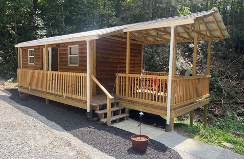 Marion Cabin | Tiny Cabin in the Laurels, with queen bed & queen sofa bed in wooded setting.