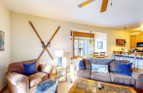 Whitefish Condo | Tranquil dog-friendly alpine retreat with fireplace & balcony - steps to slopes