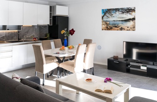 Rozat Apartment | Two bedroom apartment w/big terrace w/solar shower and sunbeds,free parking spot