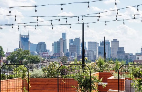 East Nashville House | Two Twin Bunk Beds Room at Waymore’s with Rooftop Bar and Skyline Views