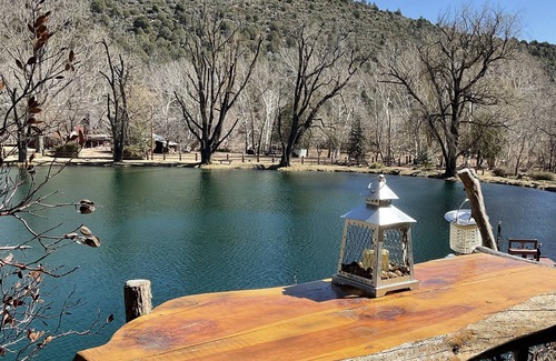Payson Apartment | Unique Treehouse Studio with sunset views on large stocked pond. Private pier.