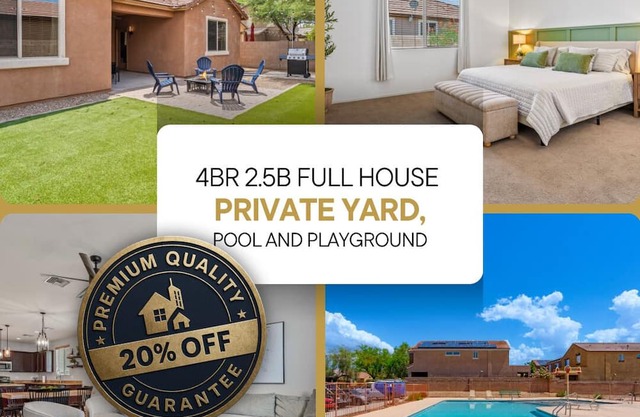 4Br/2.5B Home w/Private Backyard & Shared Pool