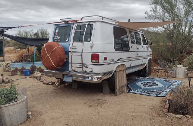 Adventure Van dry-docked as Captain's Quarters on a Desert Ranch