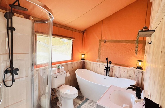 Backyard glamping with hot tub