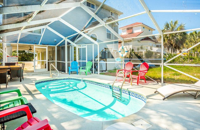 Beach Across the Street! Dog-Friendly Home w/Private Pool, AC, WiFi & Games!