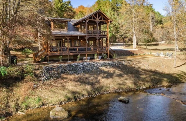 Cabin on Water Scenic Fly Fishing Firepit Games