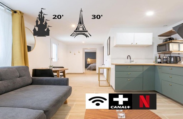 Calme absolu, terrasse et parking entre Paris et Disney