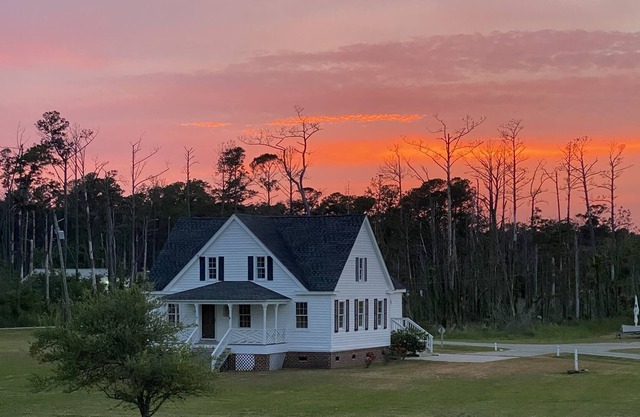 Core Sound Waterfront Cottage with boat ramp and dock on the property.