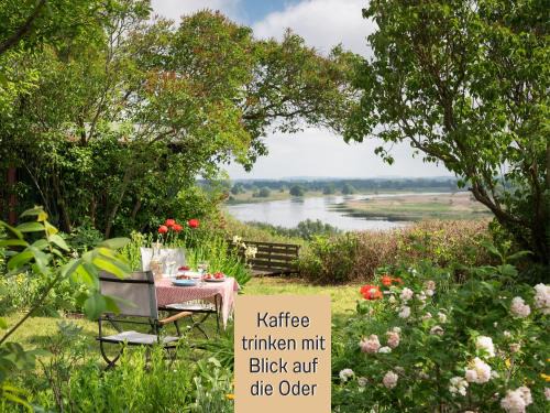 Ferienhaus Lebuser Land für bis zu 4 Personen mit 1300 qm Garten und Privatsauna, grandiosen Blick über die Oder, sonntags late check out bis 18 Uhr inklusive