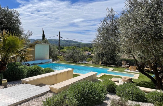 In an olive grove, villa with swimming pool and enclosed gardennn