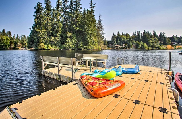 Lakefront Olympia Home w/ Private Dock + Views!