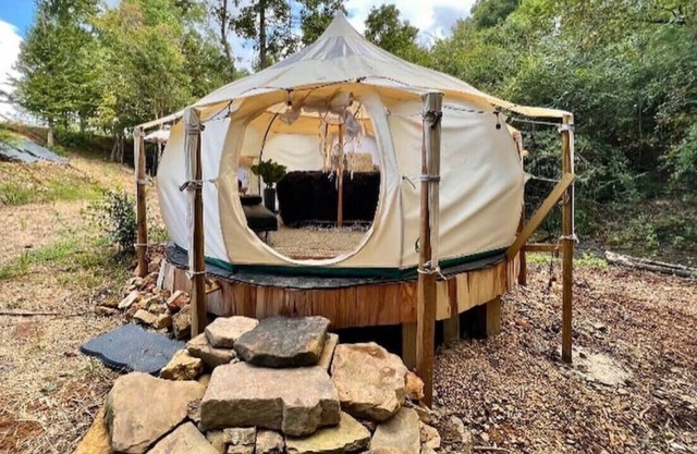Luxury stargazing waterfront glamping tent
