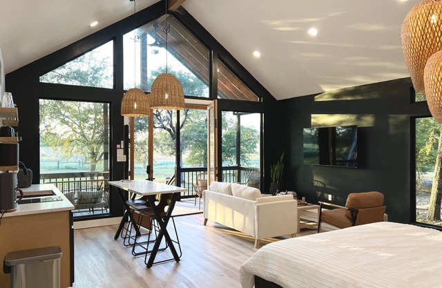 Modern stay on a relaxing ranch with friendly animals to pet and feed.