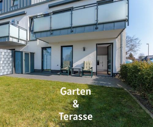 Modernes Apartment mit Terrasse & Garten, Parkplatz & Self-Check-in