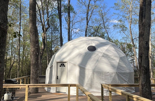 Moonshiner Tree Dome is rustic luxury with big, beautiful panoramic views.