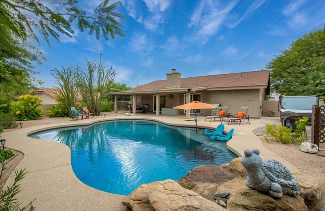 Peaceful, private home with pool & hot tub